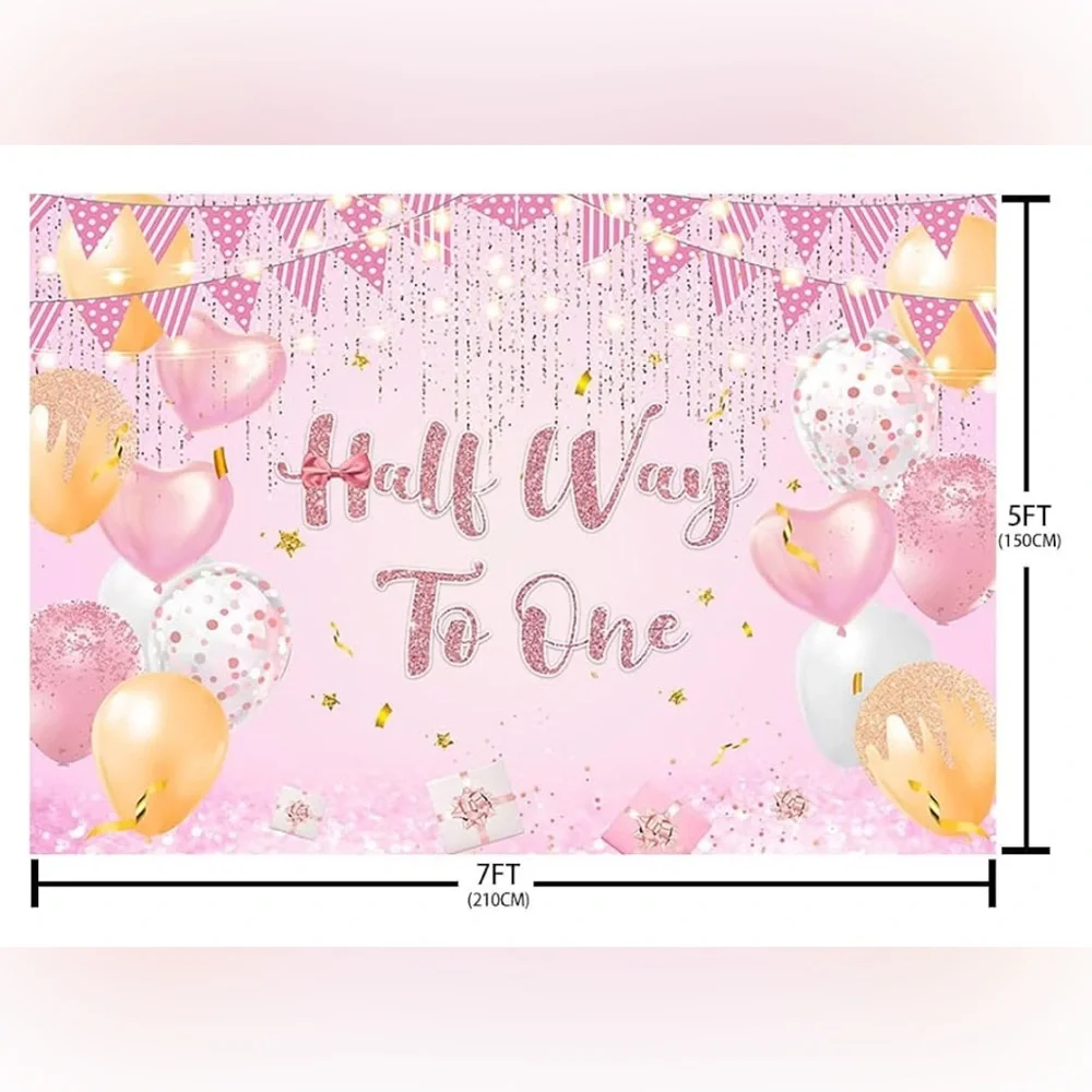 Half way to One,1/2 Year Happy Birthday Backdrop, 5 x 7,for Girl Princess Rose